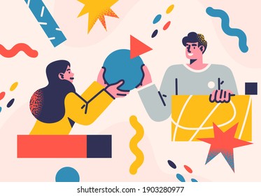 Flat style business people illustration. Coworkers characters communication. Casual business concept vector illustration