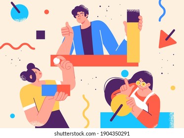 Flat style business people illustration. Coworkers characters communication. Casual business concept vector illustration