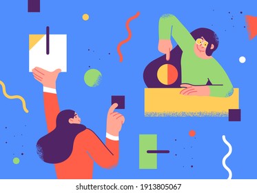 Flat style business people illustration. Coworkers characters communication. Casual business concept vector illustration