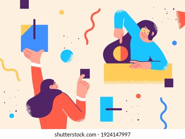 Flat style business people illustration. Coworkers characters communication. Casual business concept vector illustration