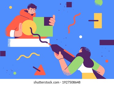 Flat style business people illustration. Coworkers characters communication. Casual business concept vector illustration