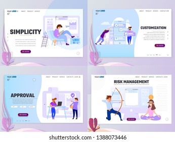 Flat style, business scene with tiny people, set concept homepage template
