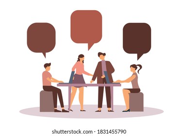 Flat style, businessmen discuss social network, news, vector, social networks, chat, dialogue speech bubbles, new projects