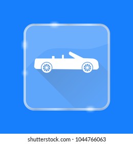 Flat style cabriolet car silhouette icon with long shadow on transparent square button