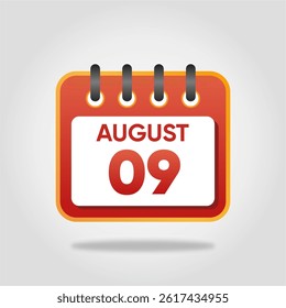 Flat style calendar icon for August 9.