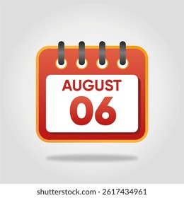 Flat style calendar icon for August 6.