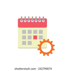 Flat style calendar icon with gear wheel