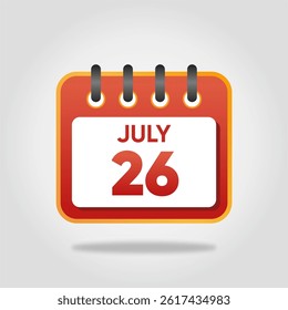 Flat style calendar icon for July 26.