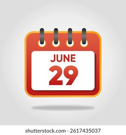 Flat style calendar icon for June 29.
