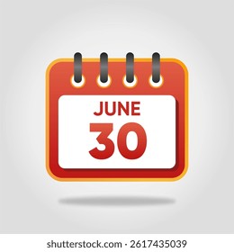 Flat style calendar icon for June 30.