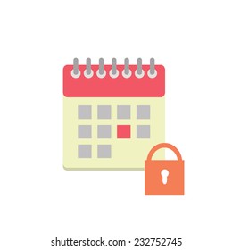 Flat style calendar icon with lock and marked day