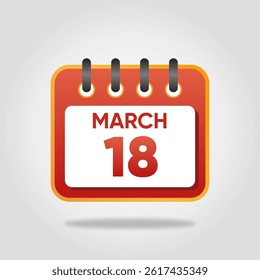 Flat style calendar icon for March 18.