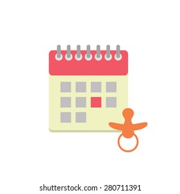 Flat style calendar icon with with pacifier