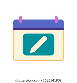 Flat Style Calendar Icon with Pencil Symbol in Center and Blue-Purple Header on Light Background