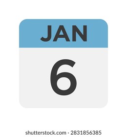 A flat style calendar icon representing the sixth day of January.