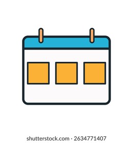 Flat style calendar icon with three yellow date blocks and blue header on white background