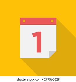 Flat style calendar with long shadows, vector illustration.