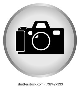 Flat style camera with long shadows. Vector icon illustration.
