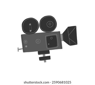 Flat style camera. Press, cinematography, reportage. Hand drawn vector illustration.