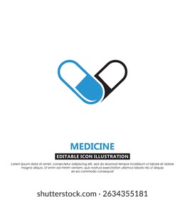Flache Stil Kapsel Medizin Symbol in blau und schwarz. Perfekt für Apotheke, Gesundheitswesen und medizinische Bildmaterial.