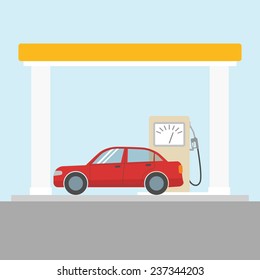 Flat style car at the gas station