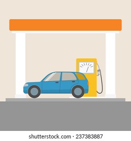 Flat style car at the gas station