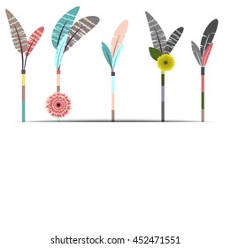 Flat style card with feathers for t-shirt, poster, invitations. Vector illustration