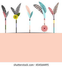 Flat style card with feathers for t-shirt, poster, invitations. Vector illustration