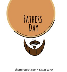 Flat style card, postcard, background for happy fathers day. Happy fathers day cover with colorful mustache, father, man face, text space, banner
