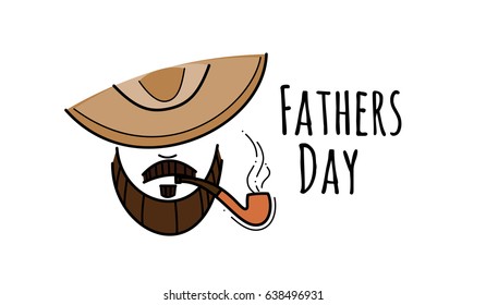 Flat style card, postcard, background for happy fathers day. Happy fathers day cover with colorful mustache.