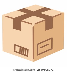 Flat style cardboard box sealed with black cross tape, ideal for representing parcel delivery or moving boxes in logistics or ecommerce icons.