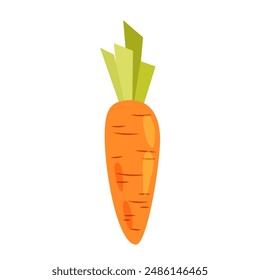 Zanahorias de estilo plano. Tubérculo de naranja y hoja de raíz fresca cruda vegetal. Comida vegetariana. Ilustración de dibujos animados de zanahorias maduras dulces.