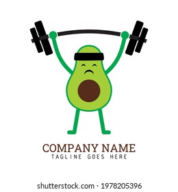 Flat style cartoon character of funny avocado weight lifters for the mascot.
