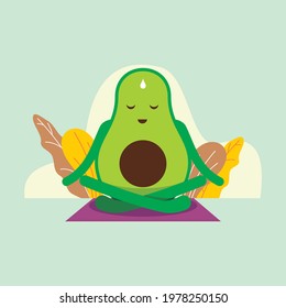 Flat style cartoon character of funny avocado on meditation.