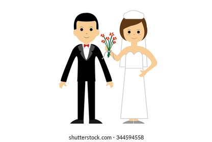 Flat style cartoon characters as a wedding couple.