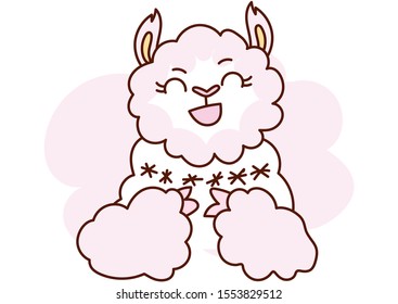 Flat style cartoon cute character animal llama in winter clothes. Minimal vector illustration, merry Christmas card.