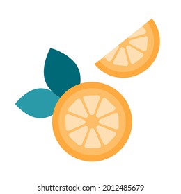 Caricatura de limones de estilo plano con hojas. Alimentos saludables. naranjas frescas. Cítricos de medio corte. Ilustración vectorial.