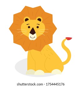 Flat Style Cartoon lion isolated on white background. vector illustration