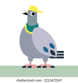 Flat Style Cartoon Pigeon with Snapback Hat and Gold Chain