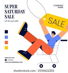 Flat Style Cartoon Template for Weekend Shopping Sale Announcement Illustration