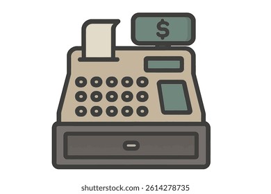 Flat style cash register icon featuring muted colors