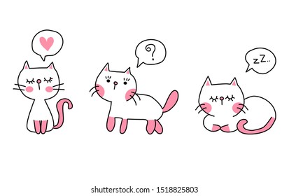 Flat style cat collection.Vector illustration isolated on white