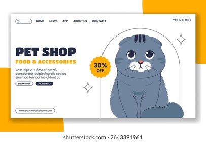 Flat Style Cat Illustration for Animal Day Celebration Social Media Landing Page Templates