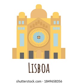 Flat style Cathedral, symbol of Lisboa. Sé de Lisboa. Landmark icon for travelers. Vector illustration isolated on white background.