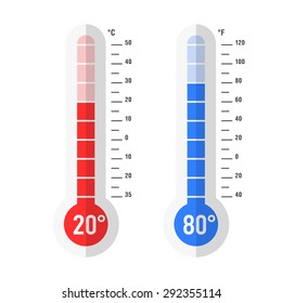 Flat style Celsius and Fahrenheit thermometers. Vector 