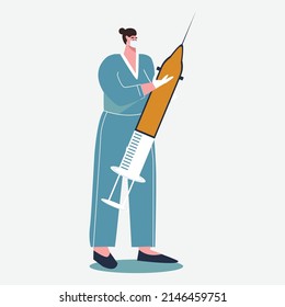 flat style character illustration carrying a syringe, editable vector illustration