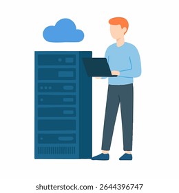 Flat Style Character IT Professional Manage Server Cloud Computing Illustration
