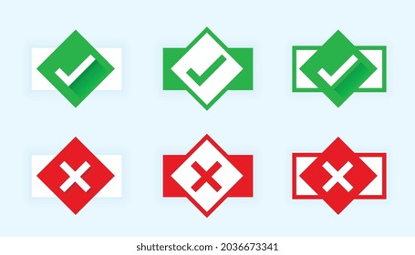 flat style check mark and cross buttons