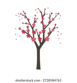 Flatstyle Kirschblütenbaum mit rosafarbenen Blumen. Baum-Symbol Baumlogo. Sakura-Baum.