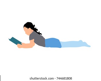 flat style child reading a book isometric people